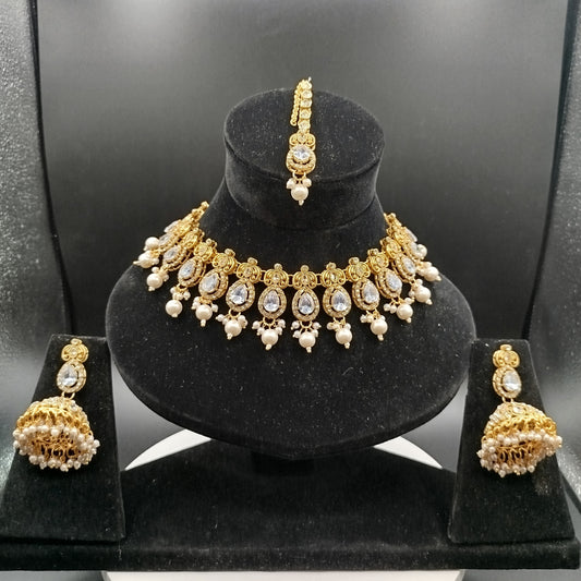 4-Piece Bridal Jewelry Set with Rhinestone Necklace, Earrings & Bracelet