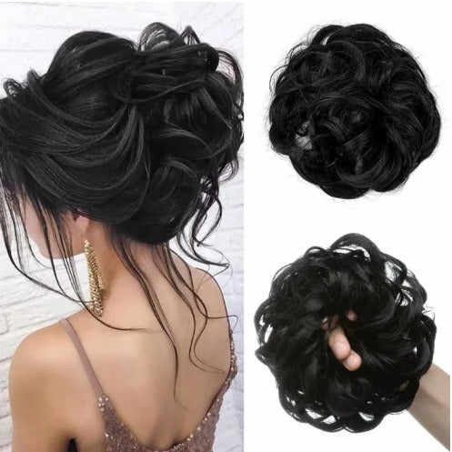 Synthetic Black Messy Bun Scrunchie Extension